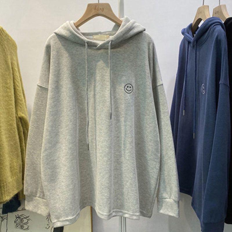 Hoodie Female Korean Fashion Casual Pullover Sweatshirt Women Loose Embroidery Autumn Black Gray Hoody