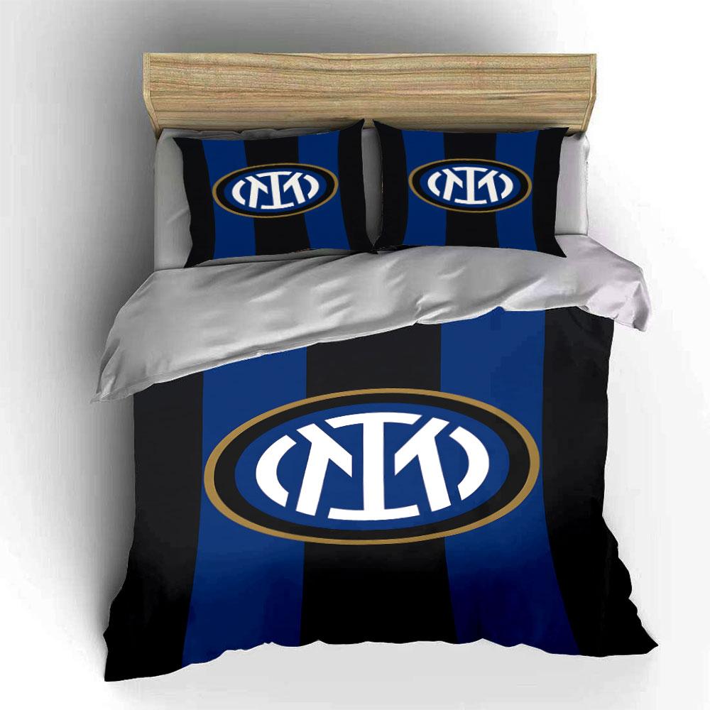 Blue-black stripes, Inter logo. Bedding sets Duvet cover sets Duvet covers Pillowcases(1*Duvet Cover 2*Pillowcases without duvet insert)