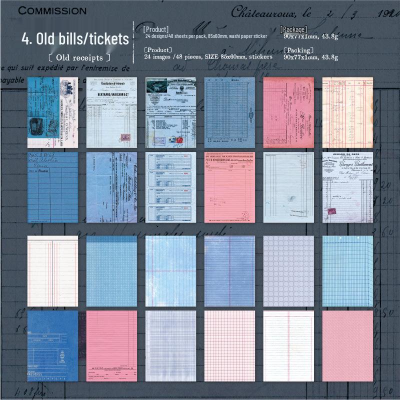Ретро-альбом стикеров Yan Ji - Серия «Старые банкноты»: 48 Листов для Коллажа и Ведения Дневника, 4 Стиля в Ассортименте