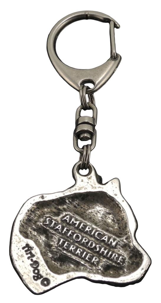 American Staffordshire Terrier, Amstaff II - Silver-plated Key Ring with a Dog In a Gift Box, Handbag Decoration, Backpack Pendant by Art-Dog Brand