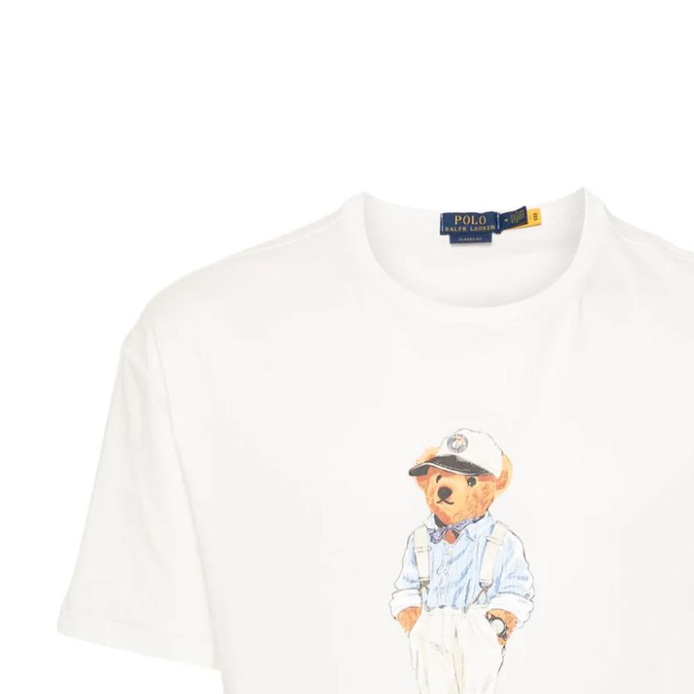 Polo Ralph Lauren SS24 Bear Print Футболка свободного кроя с круглым вырезом для мужчин, белые 710854497-037