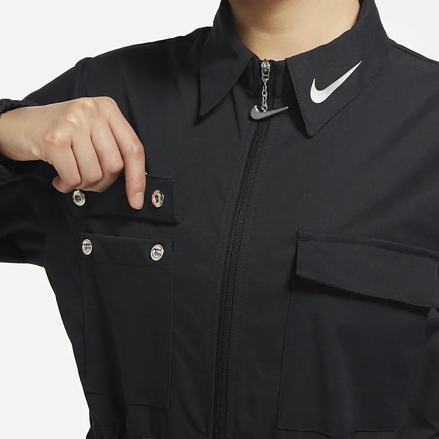 Nike Спортивный костюм с принтом сзади и буквами, на молнии, с воротником, женский комбинезон, черный FB1917-010