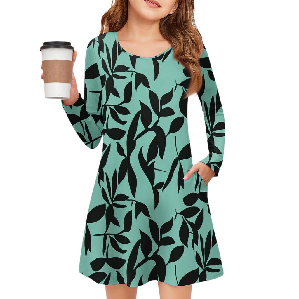 Платье с длинным рукавом для девочек - Платье с цветными карманами