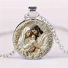 Three-person Family Virgin Mary Necklace Time Gemstone Glass Alloy Pendant Simple Fashionable Women's Necklace