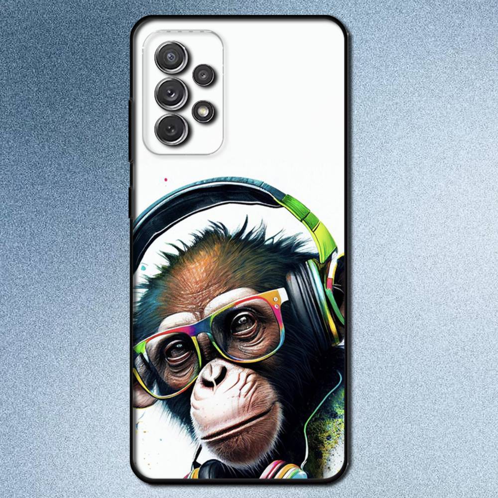 Monkey Music Meme Phone Case For Samsung S25,S24,S21,S22,S23,S30,Ultra,S20,Plus,Fe,Lite,Note,10,9,5G Black Cover