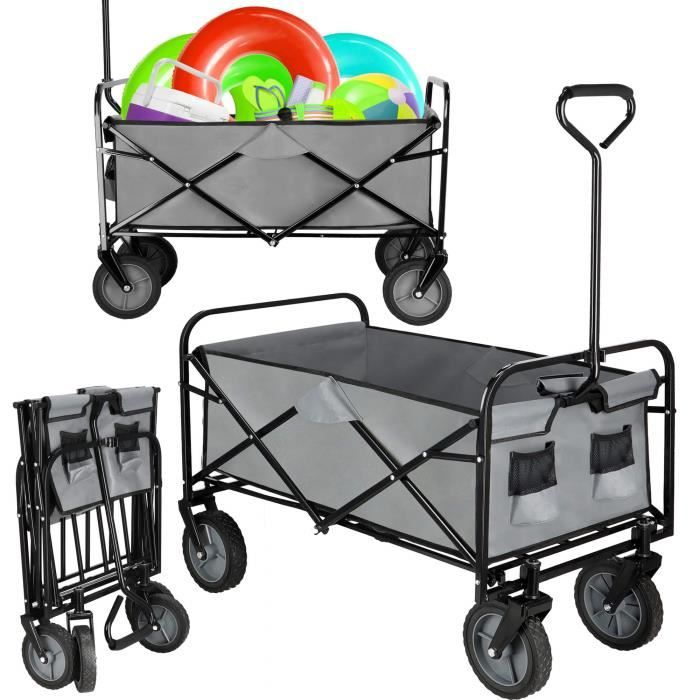 Chariot de transport pliable - SPRINGOS - Gris - Charge max 80 kg - 4 roues - Dimensions 54x65x90 cm