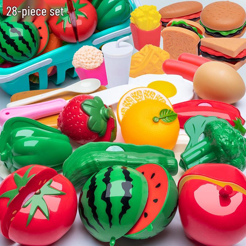 Kids' Pretend Play Kitchen Set: Cuttable Fruits, Vegetables & Pizza