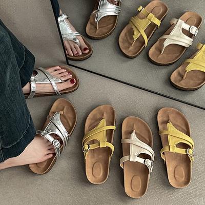 Модная ретро обувь через палец для женщин, новый стиль, сандалии на одно плечо