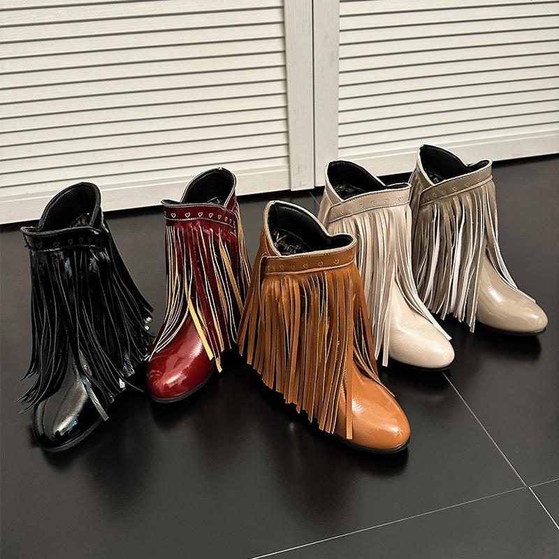Autumn Winter New Fashion Warm Fluff Ankle Boots Women Round Toe Casual Flat Height Increased Tassel Fringe Shoes Botas De Mujer