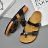 2024New Summer Black/white/red Women Cork Slipper Casual Beach Double Buckle Non-slip Outside Nubuck Leather Slip On Slides Shoe