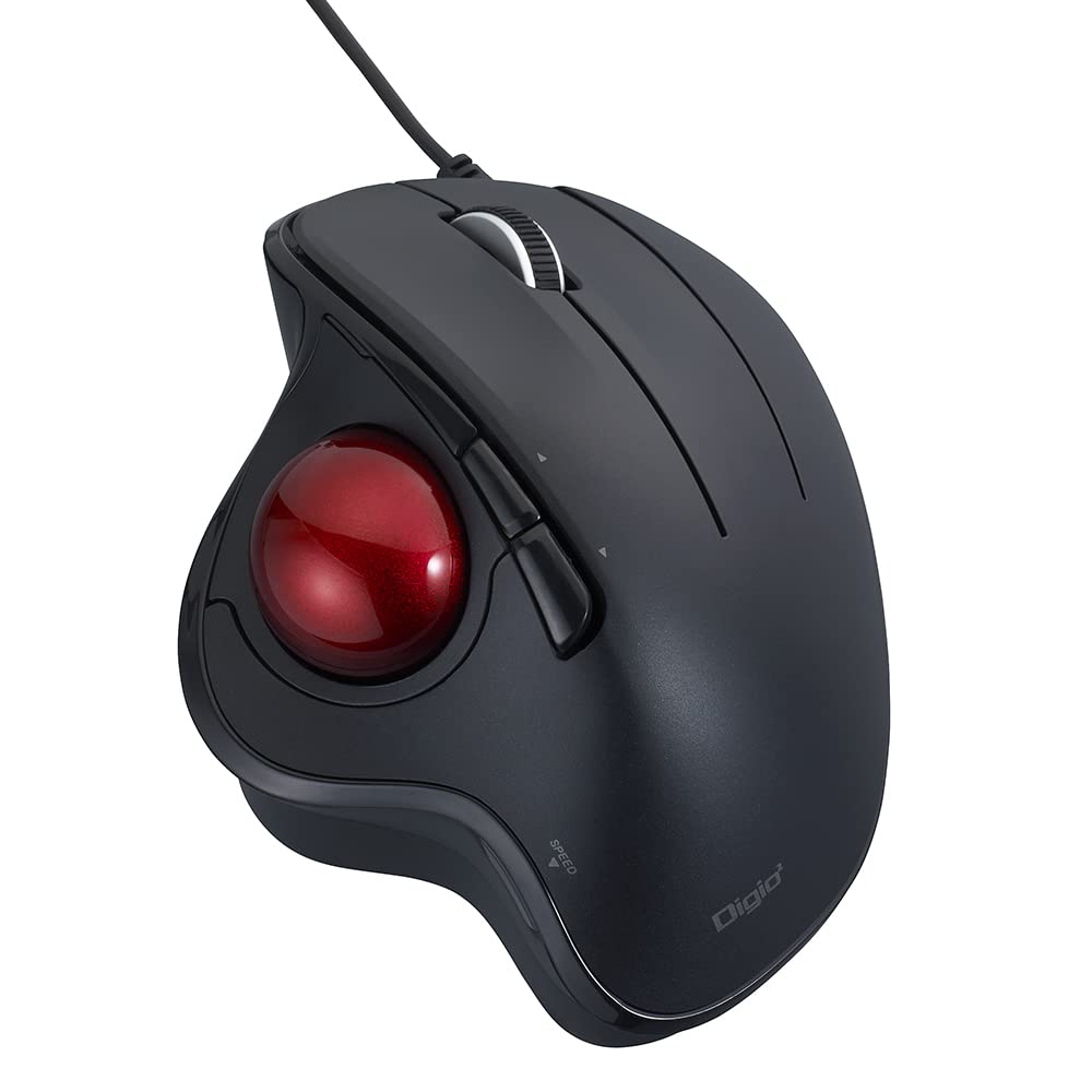 Nakabayashi Digio2 Trackball Mouse, Adjustable Angle, Wired, 5-Button, Optical, Black