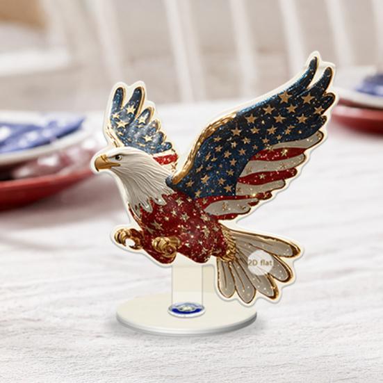 Eagle Tabletop Ornament, 360° Spinning Patriotic Acrylic Display with American Flag & Stars, High-Definition July 4th Independence Day Decor for