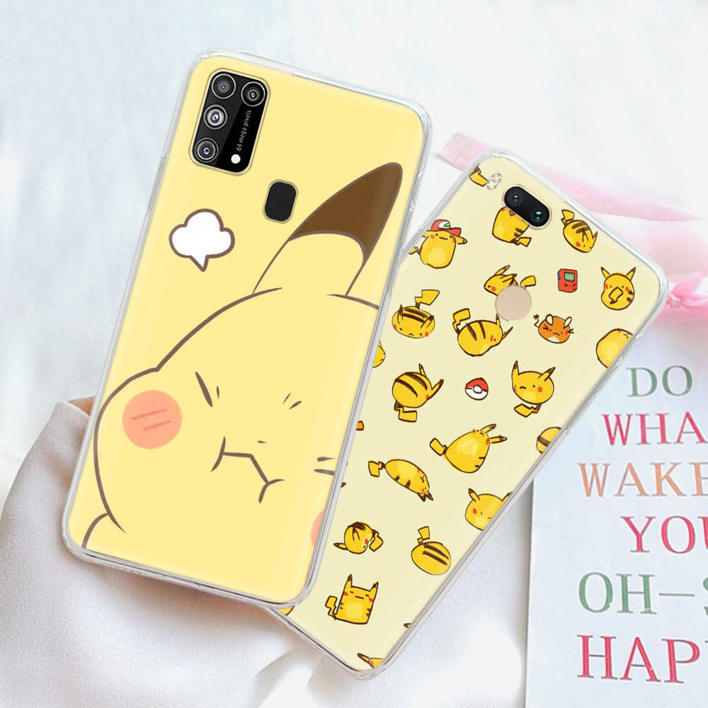 Прозрачный чехол PK10 Pikachu Pokémon для Samsung A04 A14 A23 M33 M53 Realme 10 9 C35 C55 VIVO Y02 Y12 Infinix Hot 30 Note 11 Tecno Spark 8P Pro
