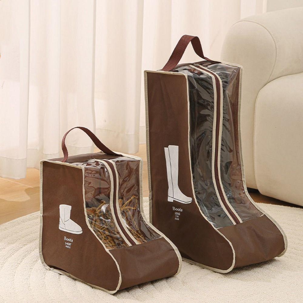 Portable Non-Woven Tall Boot Bag Visible Waterproof Boots Protector Pouch with Handle Dustproof Long Boots Pocket Outdoor