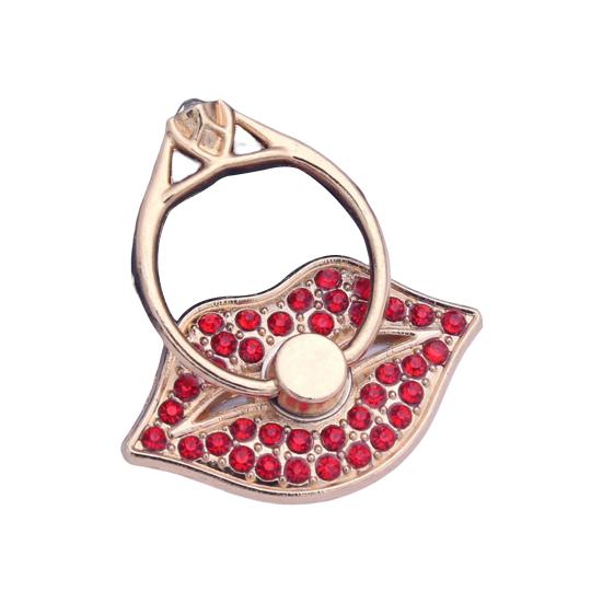 Finger Ring Holder Degree Rotating Metal Universal 360 Rhinestone Lips Shape Phone Ring