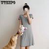 WTEMPO Ночная рубашка из модала с бюстгальтером, женская летняя тонкая свободная пижама с короткими рукавами, большие размеры, однотонная повседневная домашняя одежда