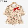 Женская летняя повседневная укороченная блузка с коротким рукавом и бантом