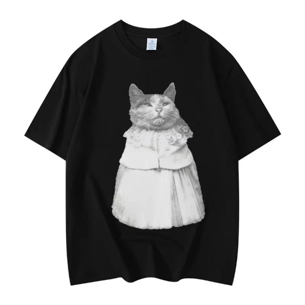 Смешная Одетая Кошка Мем Футболка 's 's Мода Винтажные Футболки с Коротким Рукавом Оверсайз Высококачественный Хлопок Летние Футболки