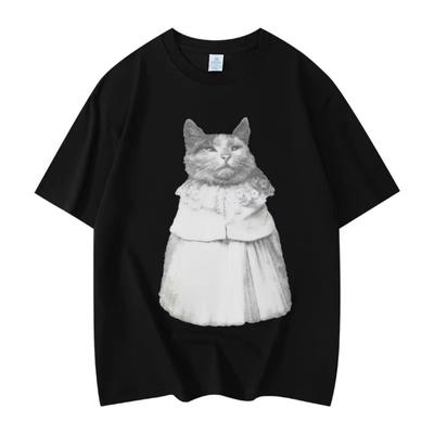 Смешная Одетая Кошка Мем Футболка 's 's Мода Винтажные Футболки с Коротким Рукавом Оверсайз Высококачественный Хлопок Летние Футболки