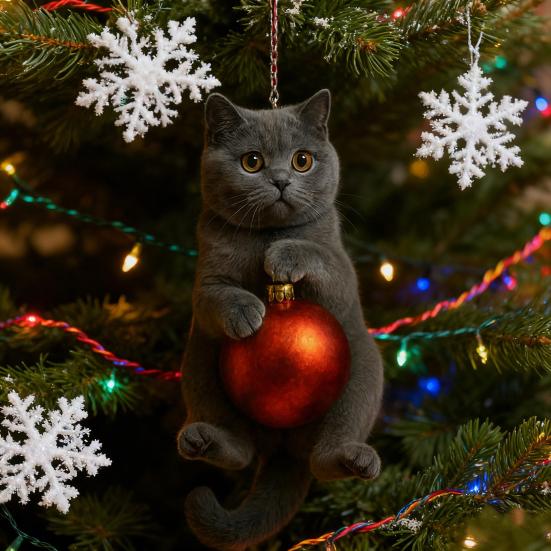 Cat Christmas Ornament Cute Kitten Christmas Ball Ornament 2D Flat Hanging Charm for Car Rearview Mirror