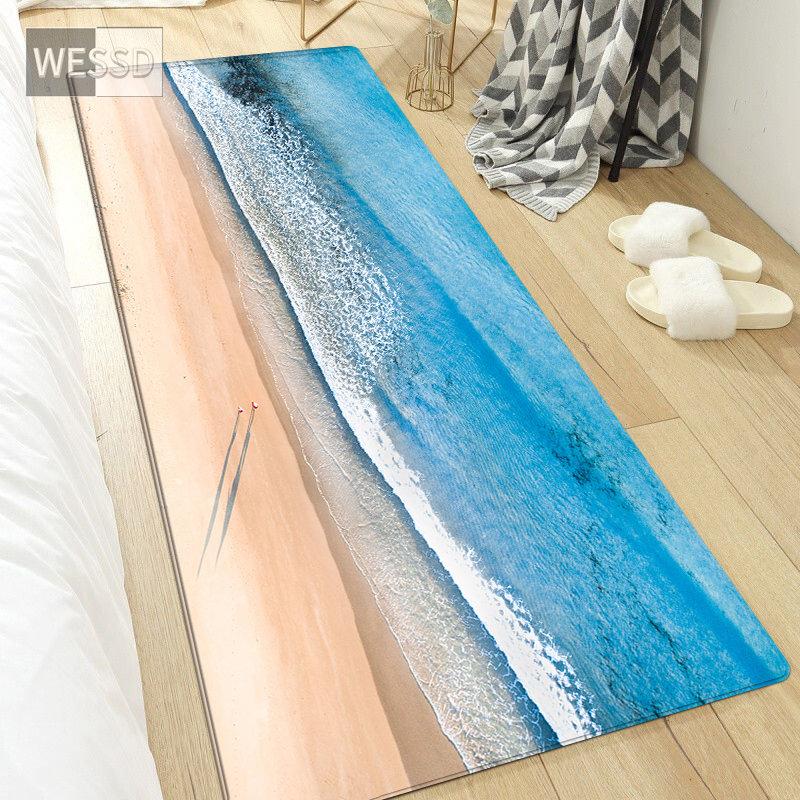 3D коврик с волнами для спальни, пейзаж, морской пляжный коврик, нескользящий кухонный коврик, коврик для ванной комнаты, длинный модный прикроватный коврик