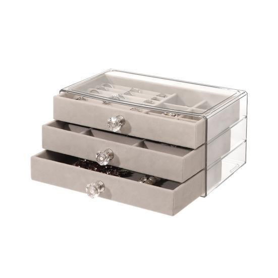 3-уровневый органайзер для ювелирных изделий Yousheng с держателем для сережек, подставкой для ожерелий, бархатной подкладкой, прозрачной акриловой коробкой для хранения ювелирных изделий