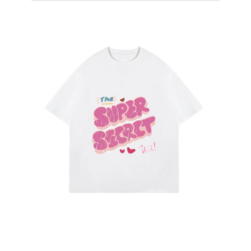 White Oversized T-Shirt With The Super Secret Wa Text And Hearts Print For Casual Wear