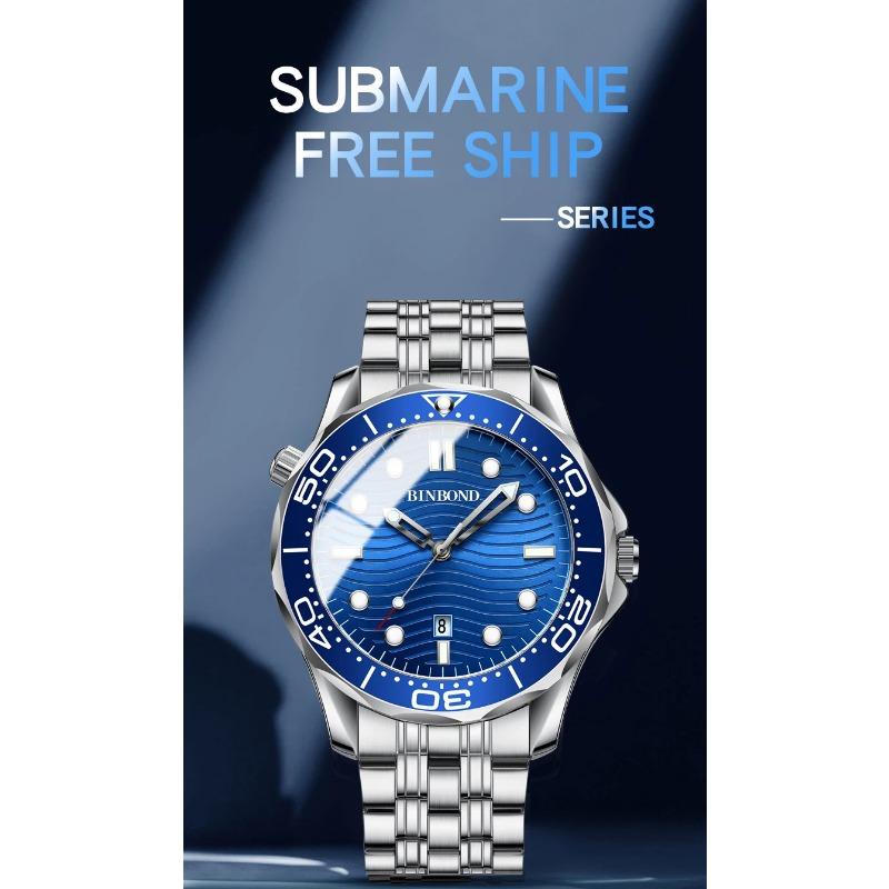 BINBOND Casual Fashion Ultra-thin Sea Horse Series Quartz Men's Watch Date Waterproof Luminous Sports Business Men's Wrist Watch