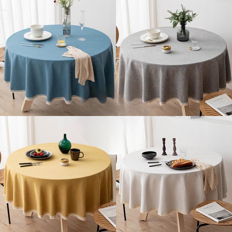 Большая круглая скатерть однотонная хлопковая льняная водонепроницаемая противообрастающая скатерть для столовой, домашнего хозяйства, скатерти для отелей и проживания в семье