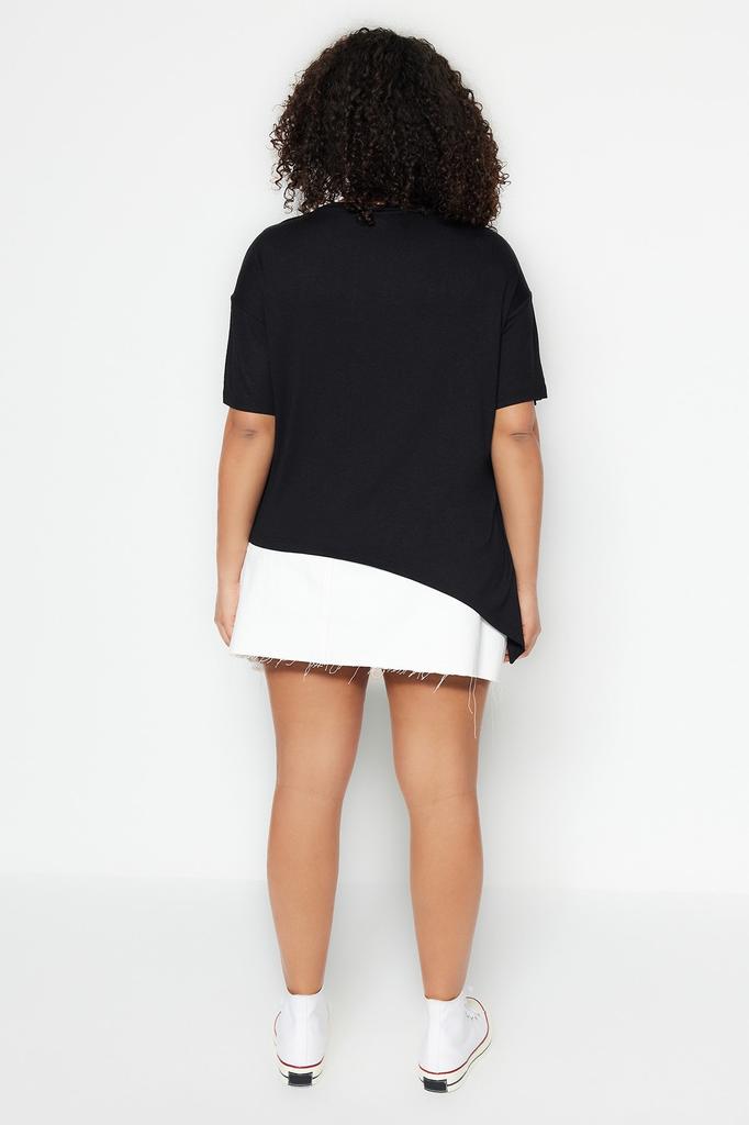 Women's Fashion New Plus Big Size Blouse Black Tie Detailed Knitted Blouse