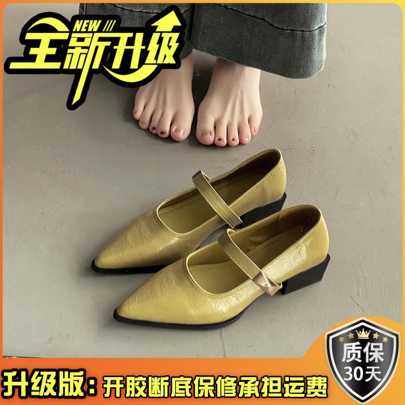 Shallow mouth word with pointed thick heel high heels spring and summer French medium heel Mary Jane shoes commuter women's shoes