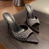 Модные хрустальные туфли на высоком каблуке, тапочки с острым носком, босоножки на каблуке, женская обувь 2025 лето, новые трендовые туфли-стилеты, туфли-лодочки, платье, zapatillas de mujer