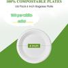 Упаковка из 100 бумажных тарелок размером 6 дюймов. Тарелки из 100% компостируемого материала. Прочные одноразовые бумажные тарелки. Экологичные тарелки из сахарного тростника для пикника.