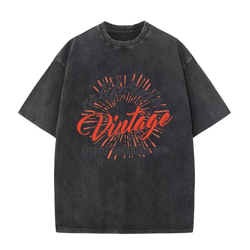 Летняя черная винтажная футболка с эффектом стирки мужская и женская ретро повседневный топ удобная уличная одежда графические футболки