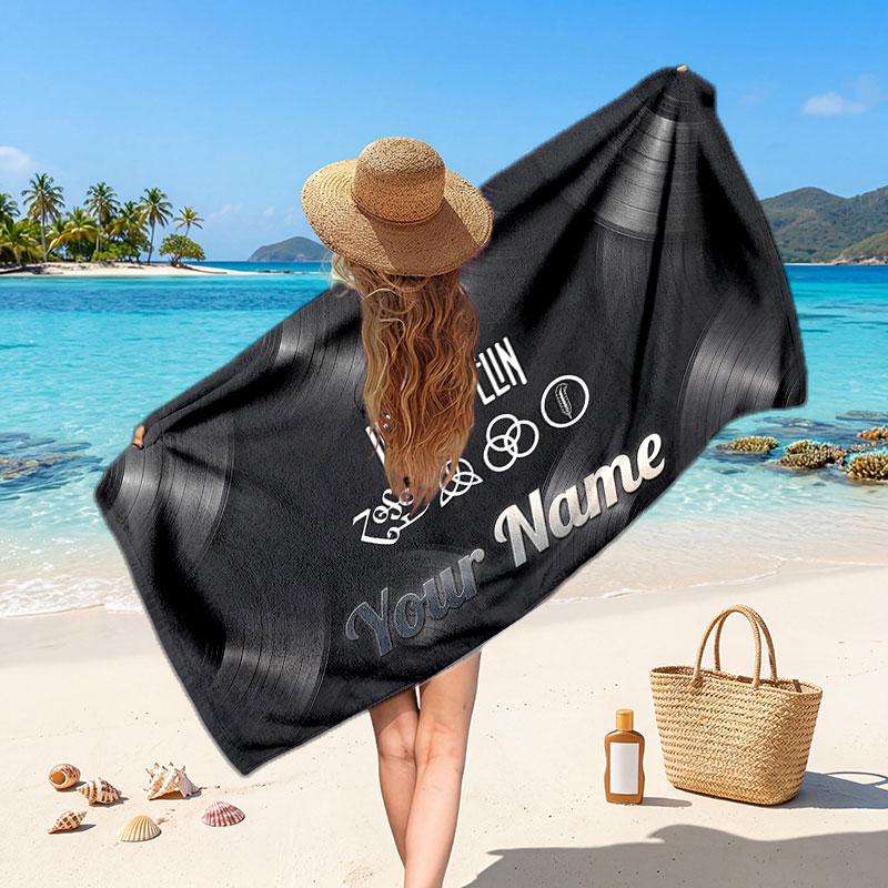 Led Zeppelin Customized Name Text Beach Towel, Soft Absorbent Towel Beach Pool Travel Personal Gift