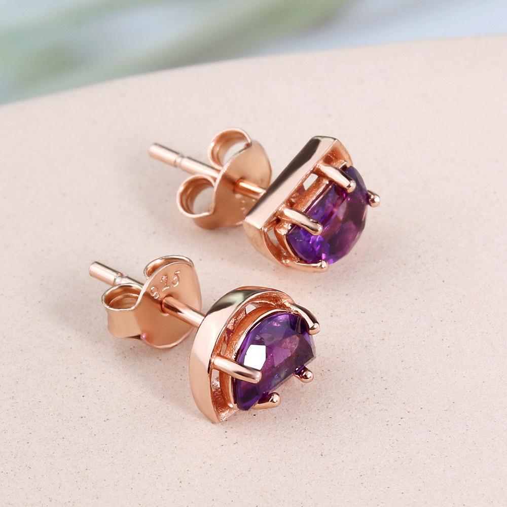 Серьги-гвоздики из стерлингового серебра 925 пробы в форме луны, специальные милые огранки аметиста из натуральных драгоценных камней, изысканные украшения для девочек, дочери, хороший подарок