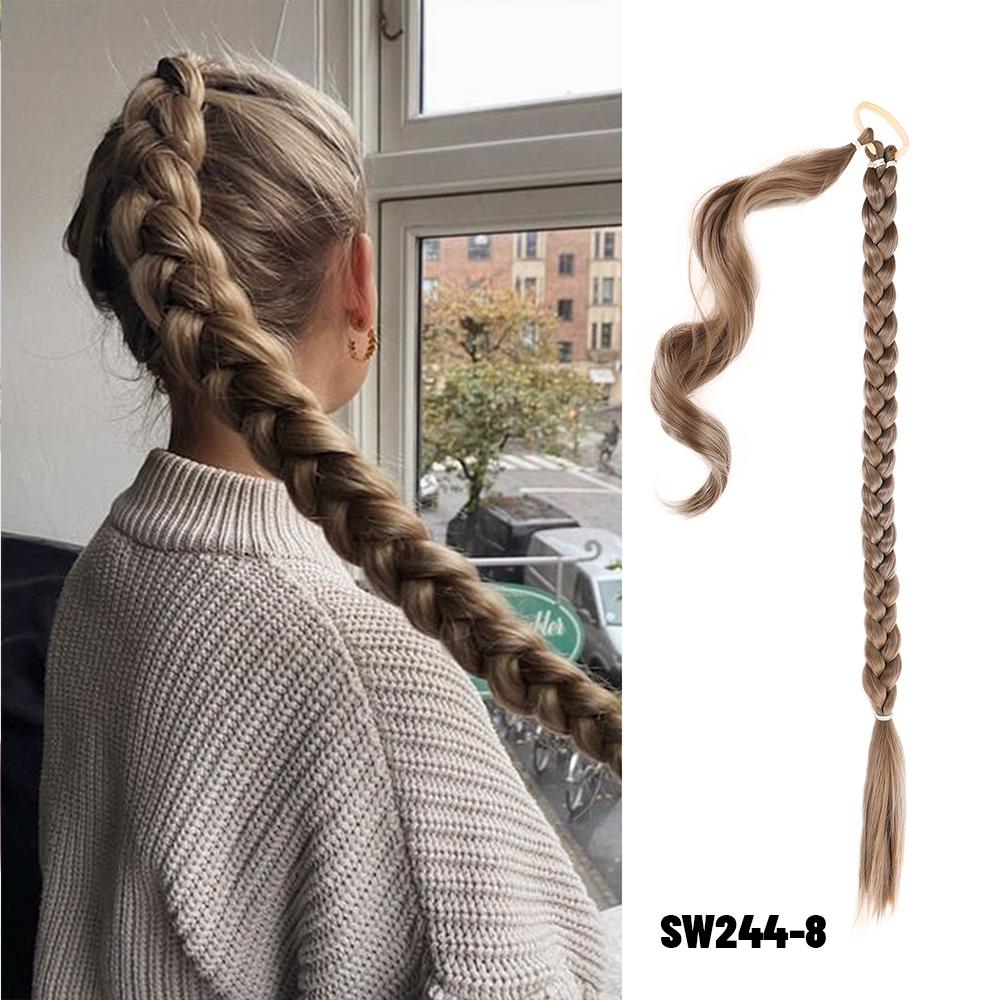 30 дюймов с резинкой, длинный хвост, наращивание волос, плетеный хвост, синтетический натуральный для женщин, шиньон, косы