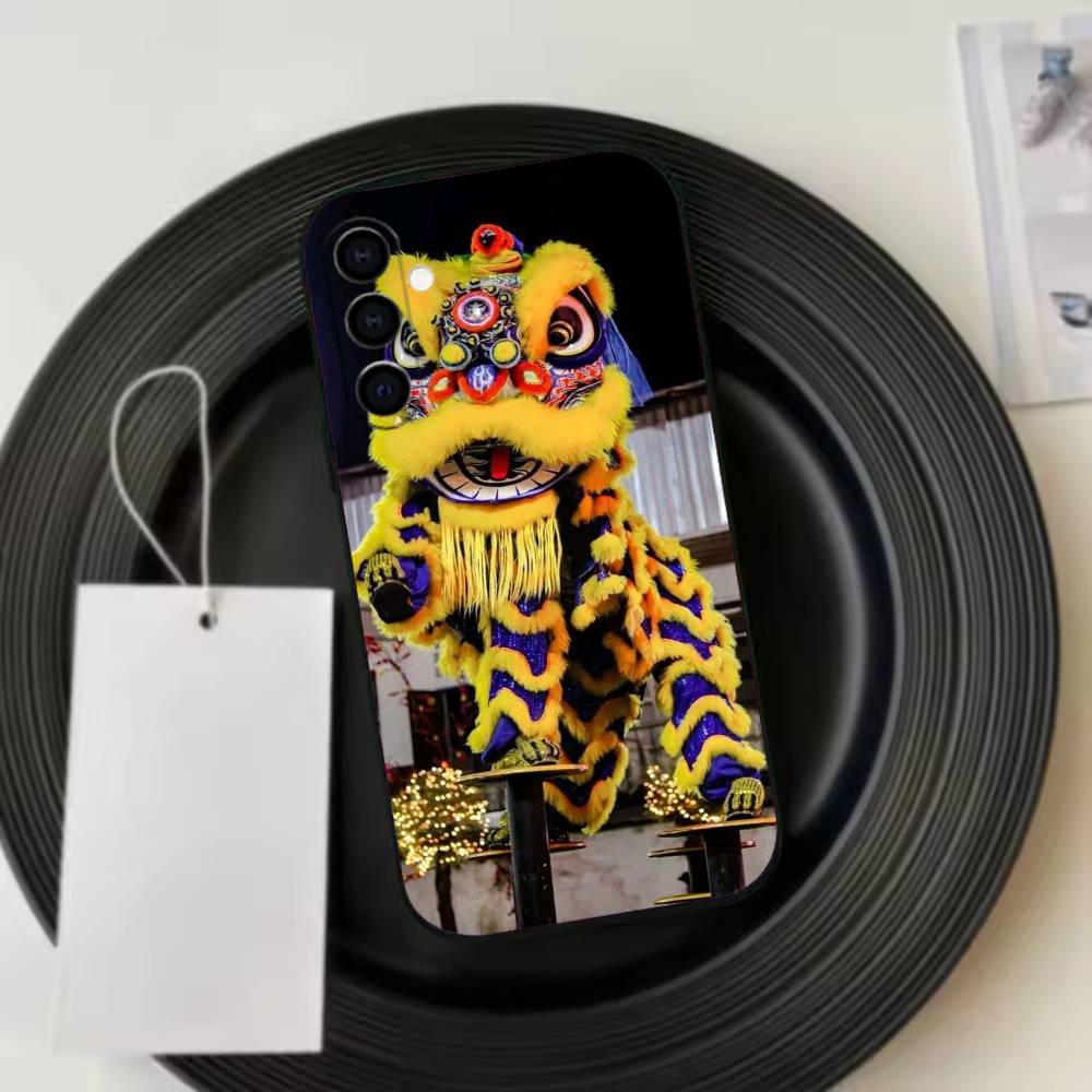 Chinese L-lion dance Phone Case For Samsung Galaxy A73,A72,A71,A70,A53,A52,A51,Soft Silicone Black Cover