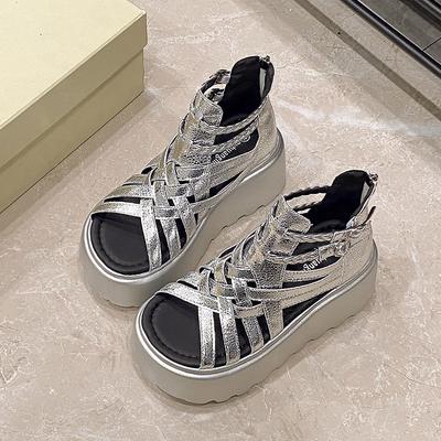 Мода 2025 Дизайнерские Женские Летние Кожаные Сандалии С Открытым Носком 8 См Платформа Клиновидные Кроссовки Женская Повседневная Обувь Пляжные Сандалии Дас Мульерес