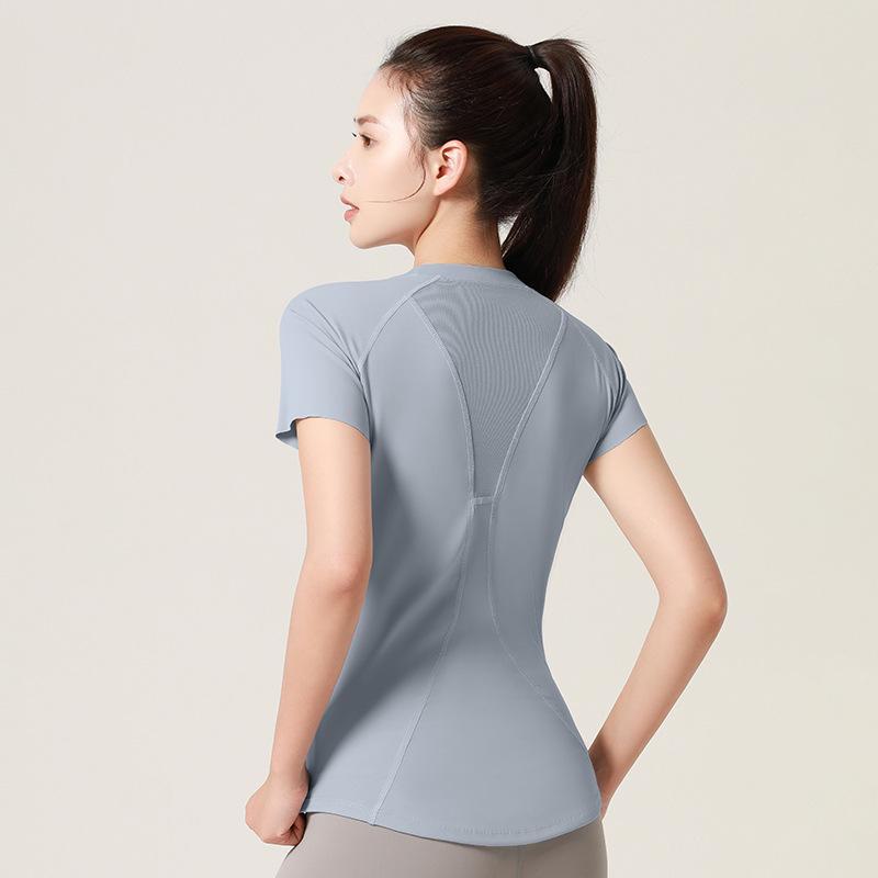 Женская сетчатая футболка для йоги с коротким рукавом Juyitang: Дышащая, корректирующая грудь одежда для фитнеса