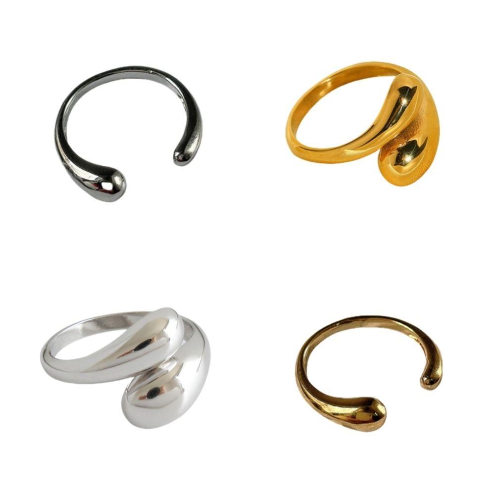 Кольцо из нержавеющей стали в форме воды, однотонные кольца для указательных пальцев, простое металлическое открывающееся кольцо, ежедневное