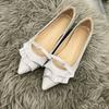 Fashion Women's Flat Single Shoes Fall New Pointed Toe Shallow Mouth Ruffle Bow Soft Sole Non-Slip Low Top Shoes