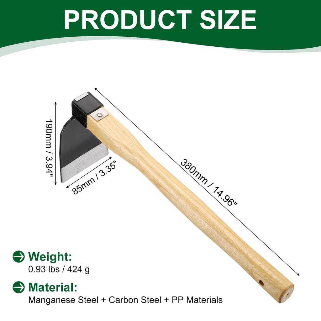 Uxcell Садовый x Стальной Садовый Инструмент с Деревянной Лопатой для Двора и Сапка для Прополки, 15" 3.94", Сапка, Устойчивый к Ржавчине, Нескользящая Ручка, Кромкорез/Прополка