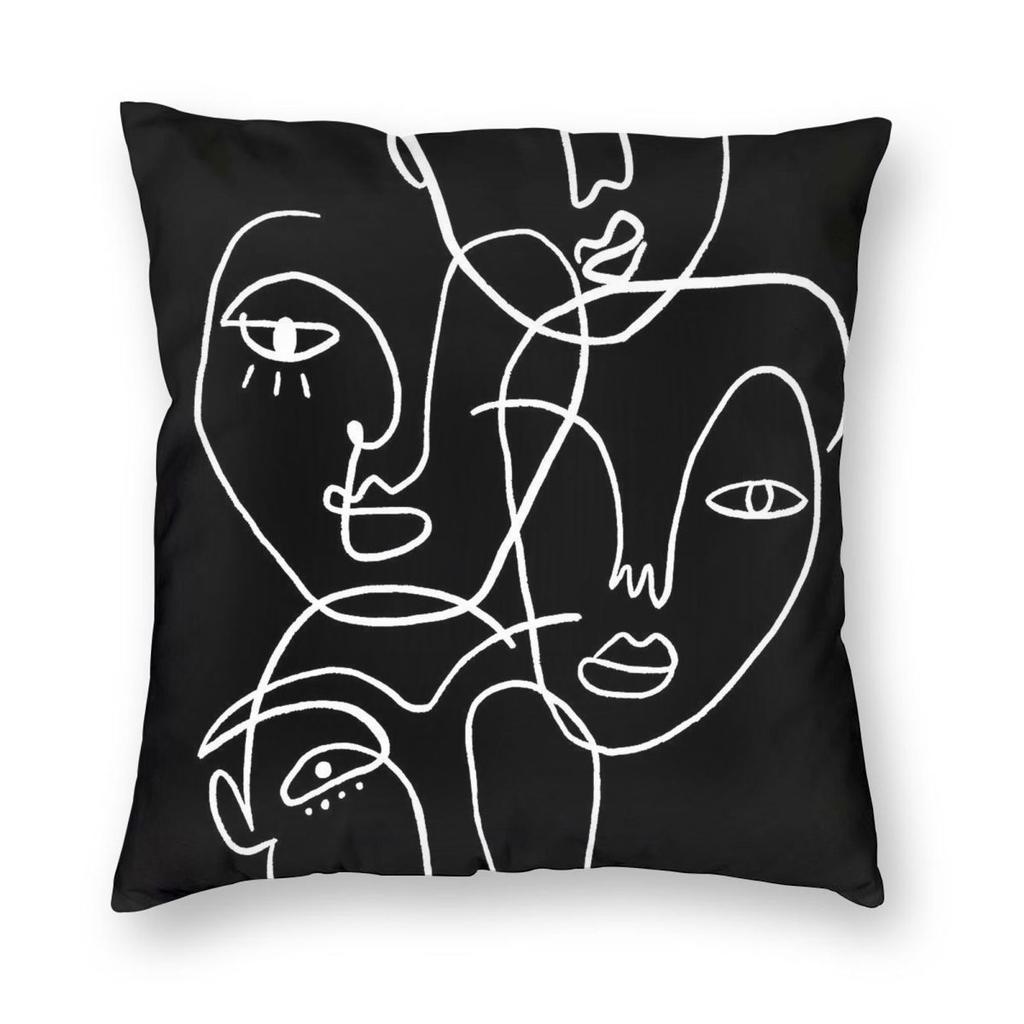 Abstract Faces On Black Square Pillowcase Polyester Linen Velvet Pattern Zip Decorative Pillow Case Home Cushion Cover