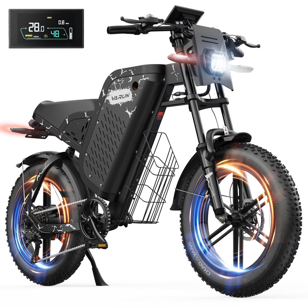 20-inch adult fat bike e-bike with 48V 31.5Ah battery, 87-mile range, suspension and turn signals