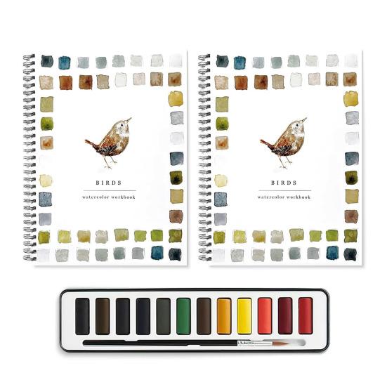 Рабочая тетрадь по акварели 12 цветов Птицы Цветы Животные Дети Акварельные краски Книга Художественные поделки Принадлежности для рисования для начинающих