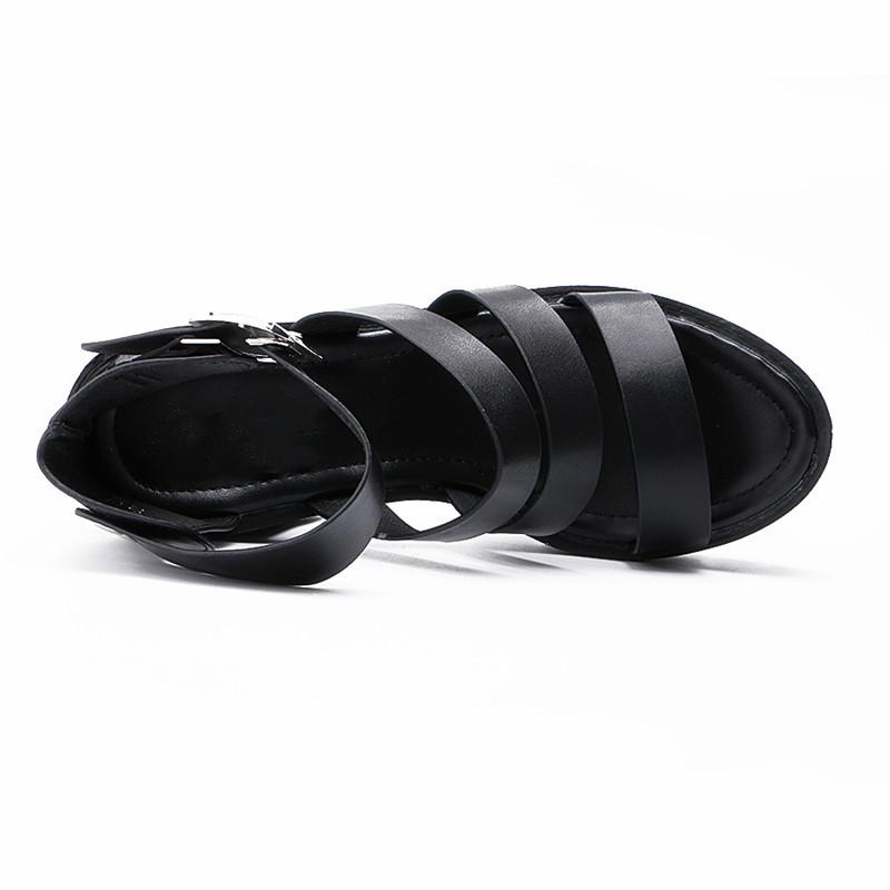 Plus Size 41 42 Summer Shoes Women White Open Toe Button Belt Thick Heel Wedges Platform Shoes Fashionable Casual Sandals Female Footwear