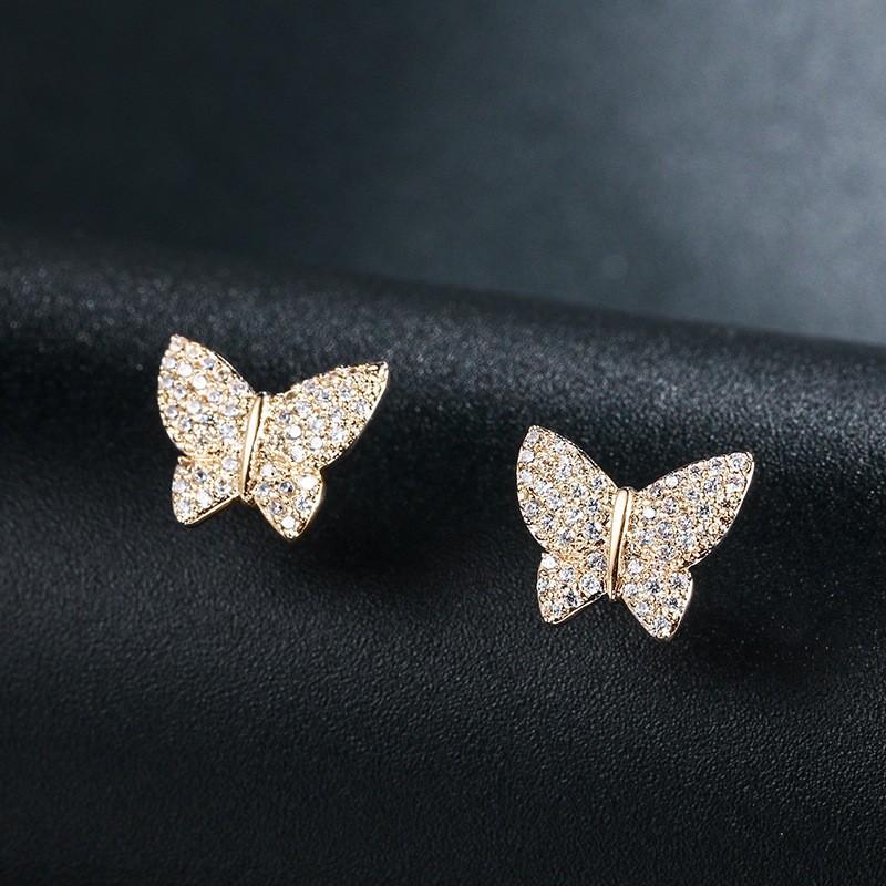 Серьги-гвоздики из стали, Япония и Корея, простые высококачественные серьги-гвоздики с цирконом в форме бабочки, женские универсальные модели, заводская оптовая партия