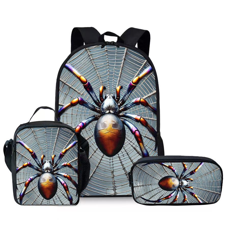 Large-capacity spine protection and load-reducing elementary school student schoolbag three-piece set cartoon hero print backpack