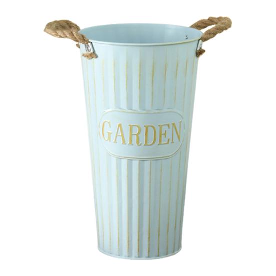 Глубокое ведро-ваза Оцинкованное железное ведро для цветов с веревочными ручками Ретро фермерская ваза для домашней цветочной композиции